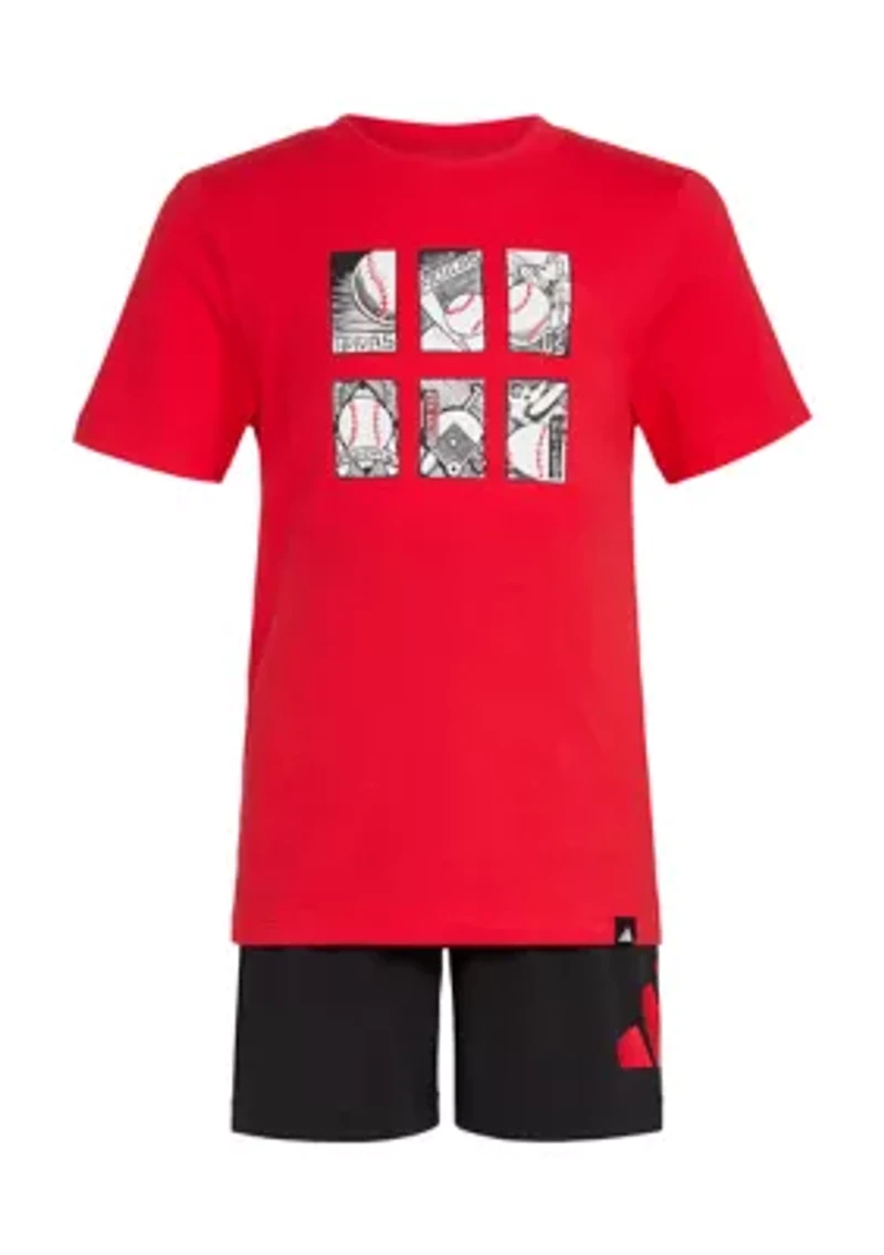 Toddler Boys Two-Piece Short Sleeve Cotton Tee & Elastic Waistband Logo Set