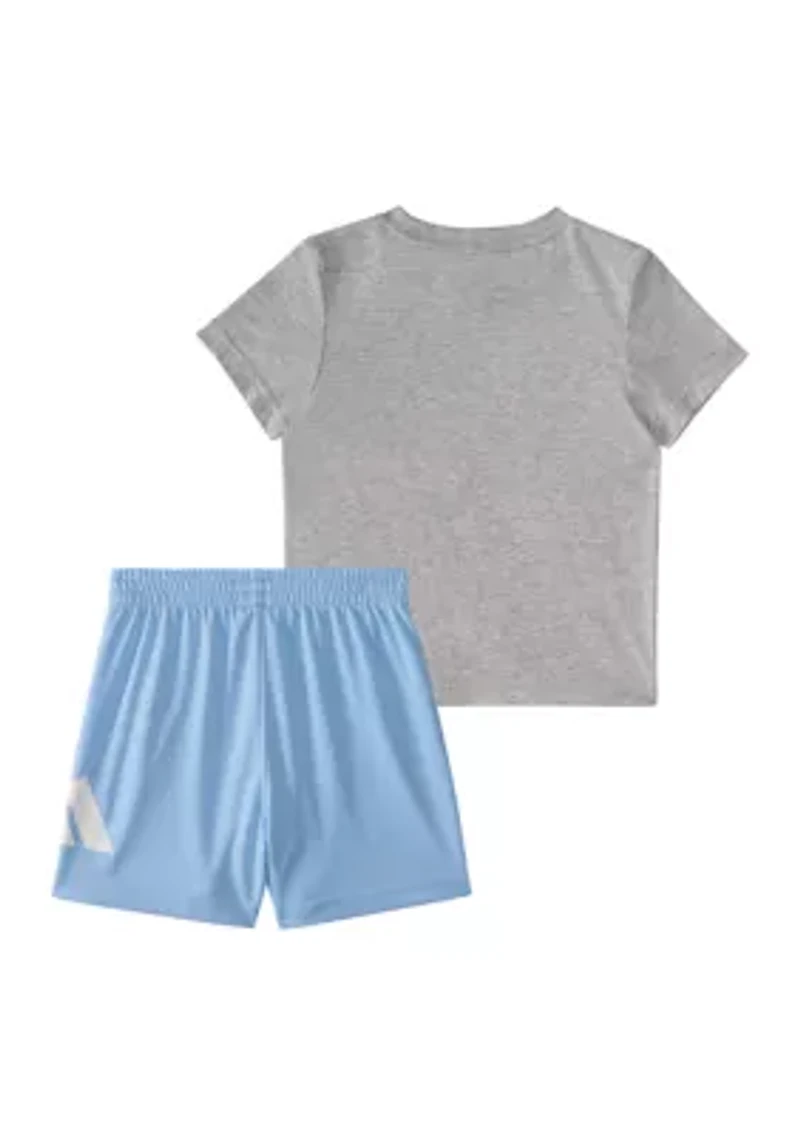 Toddler Boys Two-Piece Short Sleeve Cotton Heather Tee & Elastic Waistband Logo Set