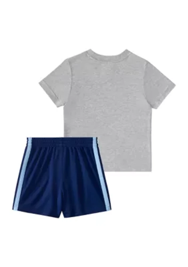 Baby Boys Two Piece Short Sleeve Graphic Cotton Heather T-Shirt and 3-Stripe Shorts Set