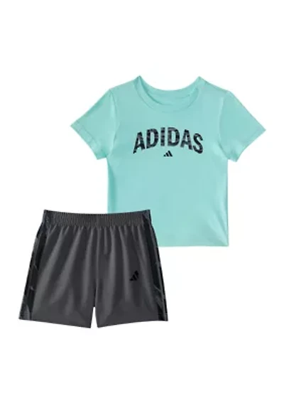 Toddler Boys Two Piece Short Sleeve T-Shirt & Camo 3-Stripe Woven Shorts Set