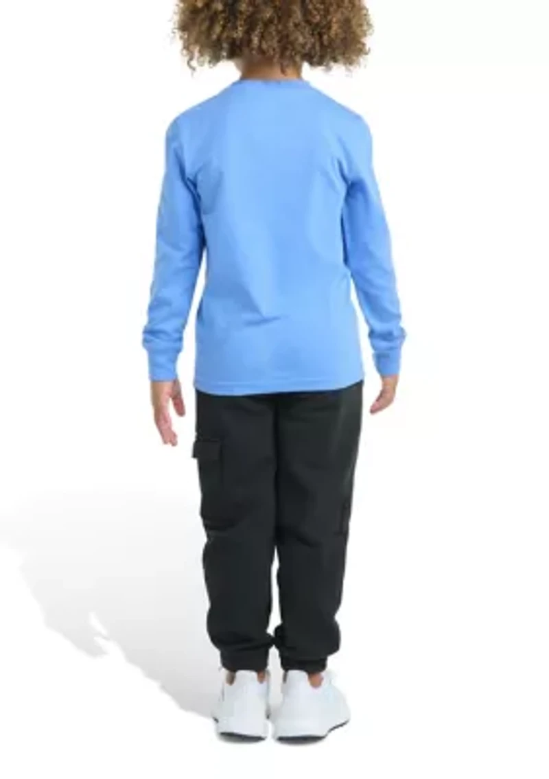 Toddler Boys Two Piece Long Sleeve Graphic Cotton T-Shirt and Elastic Waistband Cargo Joggers Set