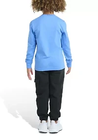 Toddler Boys Two Piece Long Sleeve Graphic Cotton T-Shirt and Elastic Waistband Cargo Joggers Set