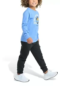 Toddler Boys Two Piece Long Sleeve Graphic Cotton T-Shirt and Elastic Waistband Cargo Joggers Set