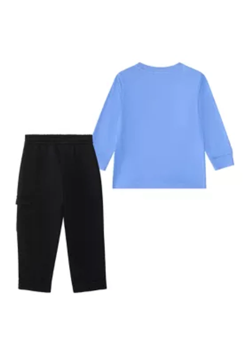 Baby Boys Two Piece Long Sleeve Graphic Cotton T-Shirt and Elastic Waistband Cargo Joggers Set