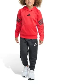 Toddler Boys Two Piece Poly Fleece 3-Stripe Pullover and Joggers Set