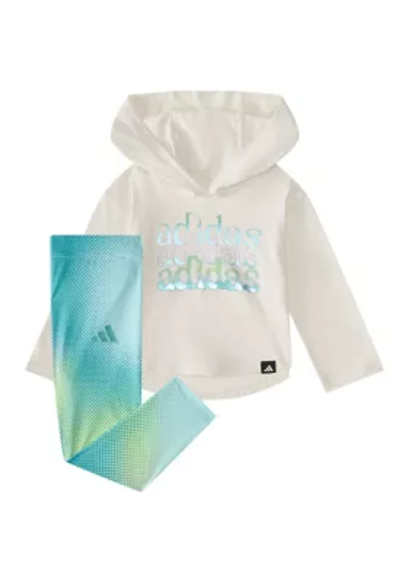 Baby Girls Two Piece Long Sleeve Hooded Heather T-Shirt & Printed Leggings Set