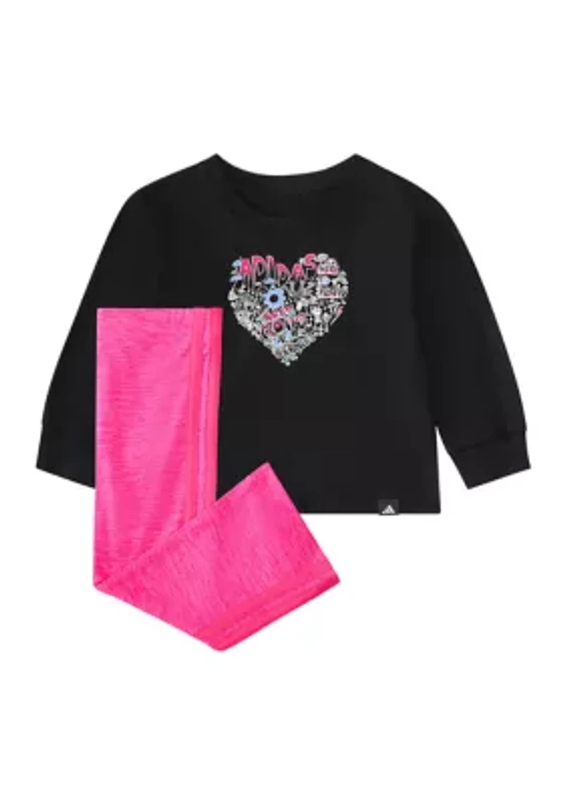 Baby Girls Two Piece Long Sleeve Graphic T-Shirt and Flare Pants Set