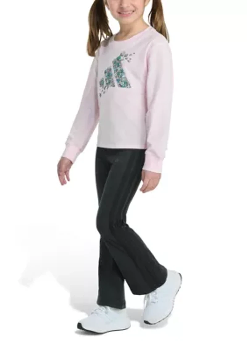 Toddler Girls Two Piece Long Sleeve Graphic T-Shirt and Flare Pants Set