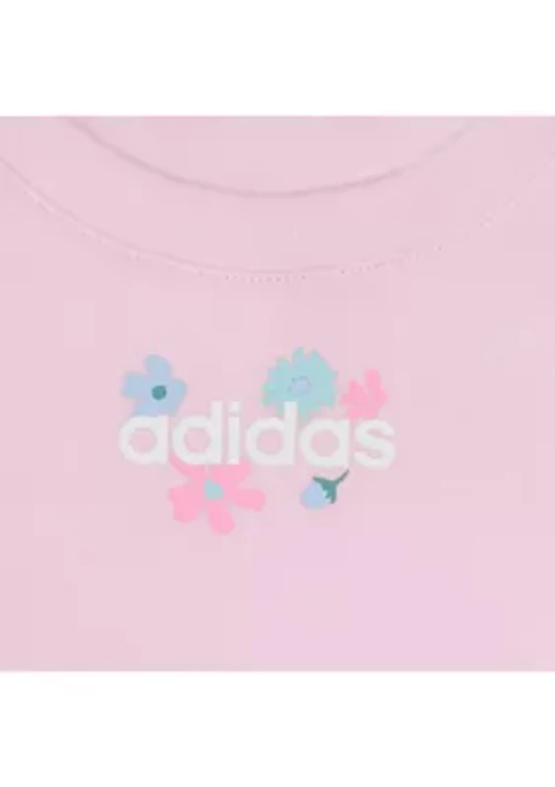 Baby Girls Two Piece Long Sleeve Crew Neck Fleece Pullover and Ribbed Flare Pants Set