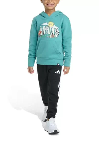 Toddler Boys Two Piece Long Sleeve Graphic Fleece Pullover & Joggers Set