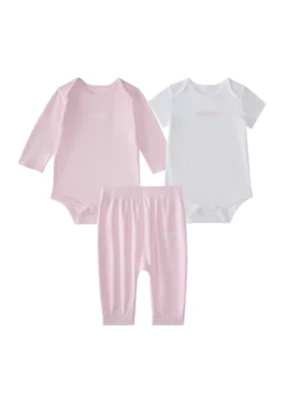 Baby Girls Three Piece Logo Bodysuit & Pants Set
