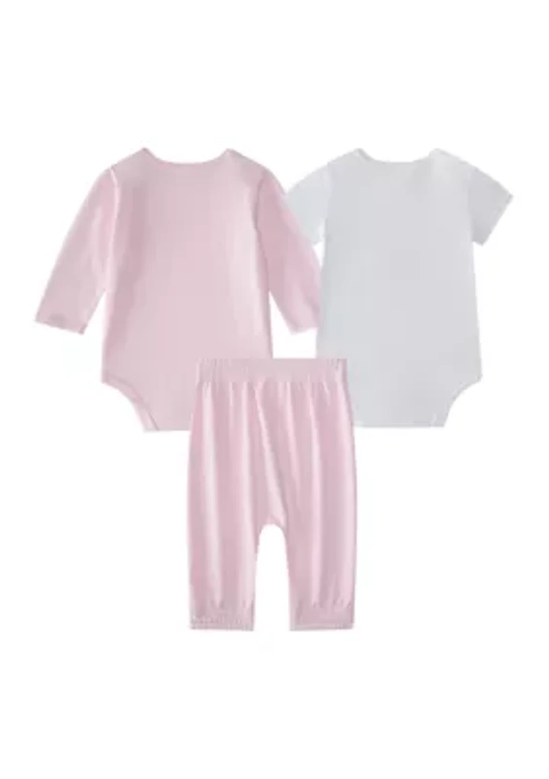 Baby Girls Three Piece Logo Bodysuit & Pants Set
