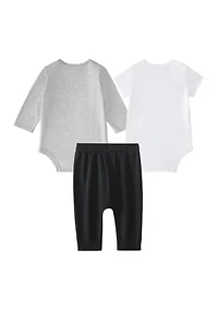 Baby Boys Three Piece Linear Logo Heather Bodysuit & Pants Set