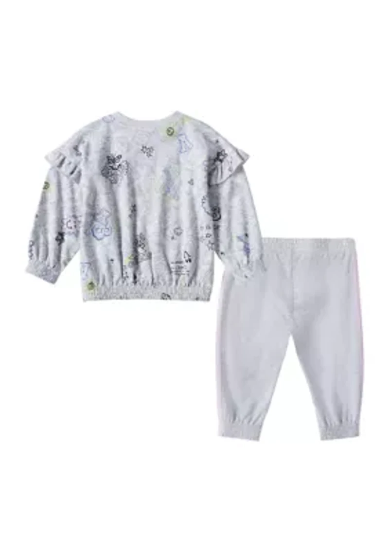 Baby Girls 2-Piece Printed Ruffle Crew Pullover & Jogger Set