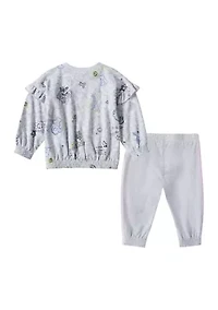 Baby Girls 2-Piece Printed Ruffle Crew Pullover & Jogger Set