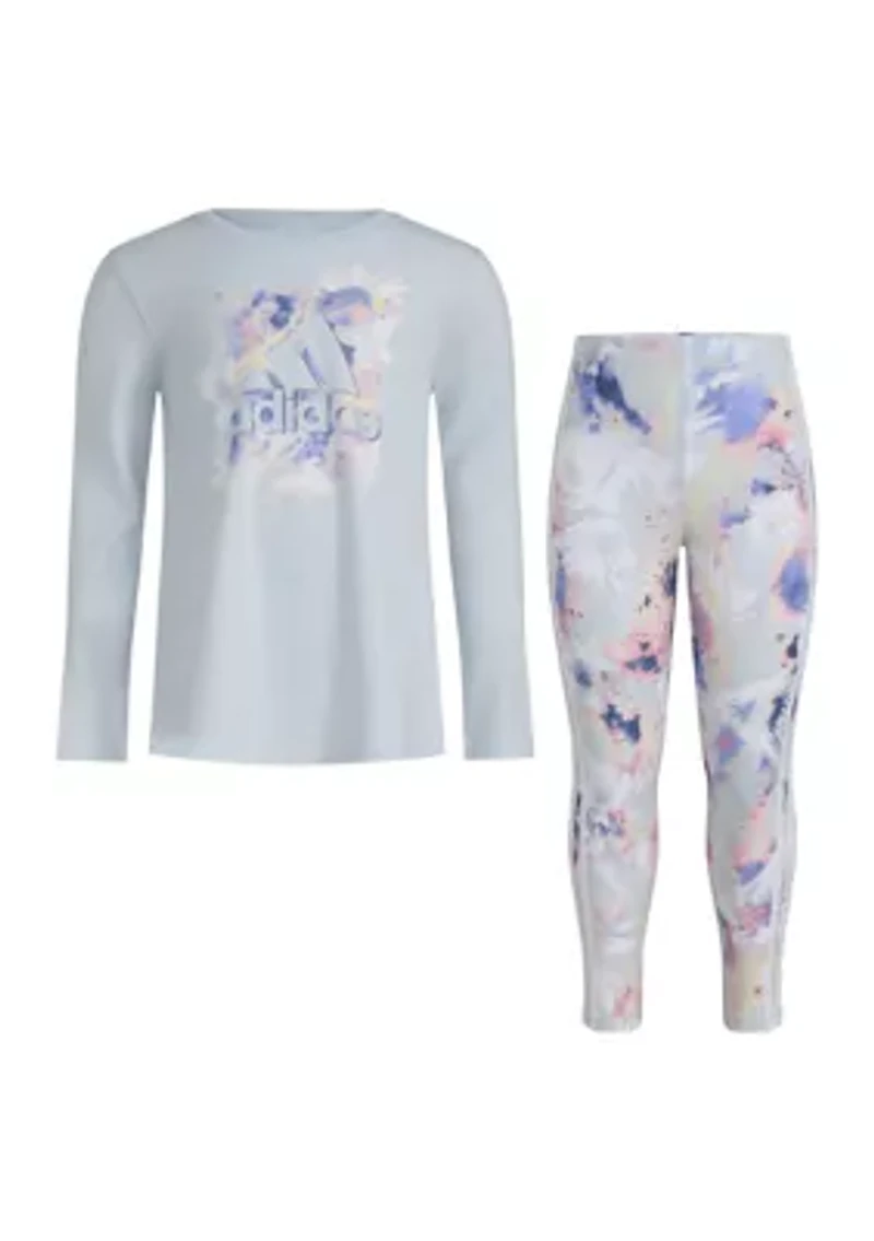Toddler Girls 2 Piece Long Sleeve Graphic T-Shirt and Printed Leggings Set