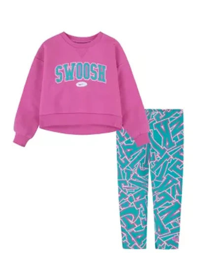 Baby Girls Swoosh Sweatshirt and Printed Leggings Set
