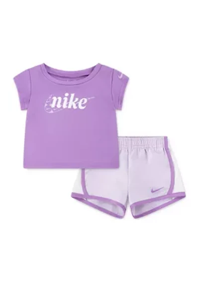 Baby Girls Dri Fit Graphic T-Shirt and Shorts Set