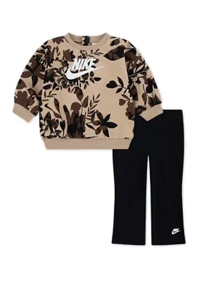 Baby Girls Floral Camo Printed Logo Sweatshirt and Flare Pants Set