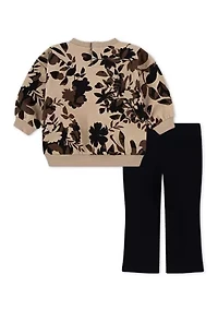 Baby Girls Floral Camo Printed Logo Sweatshirt and Flare Pants Set