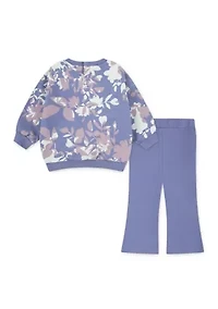 Baby Girls Floral Camo Printed Logo Sweatshirt and Flare Pants Set