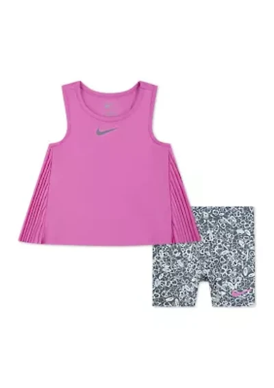 Toddler Girls Pleated Tank Top and Bike Shorts Set