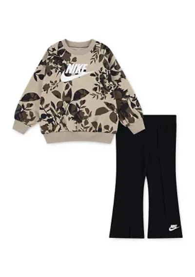Toddler Girls Floral Camo Crew Neck Sweatshirt and Leggings Set