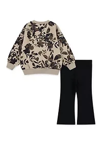 Toddler Girls Floral Camo Crew Neck Sweatshirt and Leggings Set