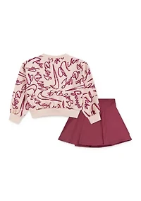 Toddler Girls Swoosh Printed Sweatshirt and Pointelle Skort Set