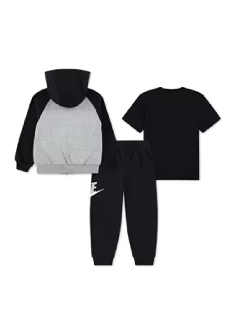 Toddler Boys Three Piece Color Blocked Hoodie and Pants Set