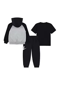 Toddler Boys Three Piece Color Blocked Hoodie and Pants Set