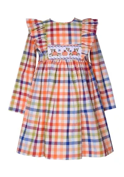 Girls 4-6x Multi Plaid Harvest Smocked Dress