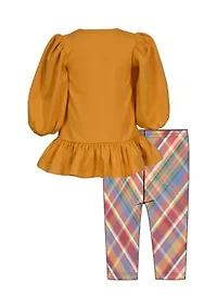 Girls 4-6x Harvest Appliqué Top and Printed Leggings Set