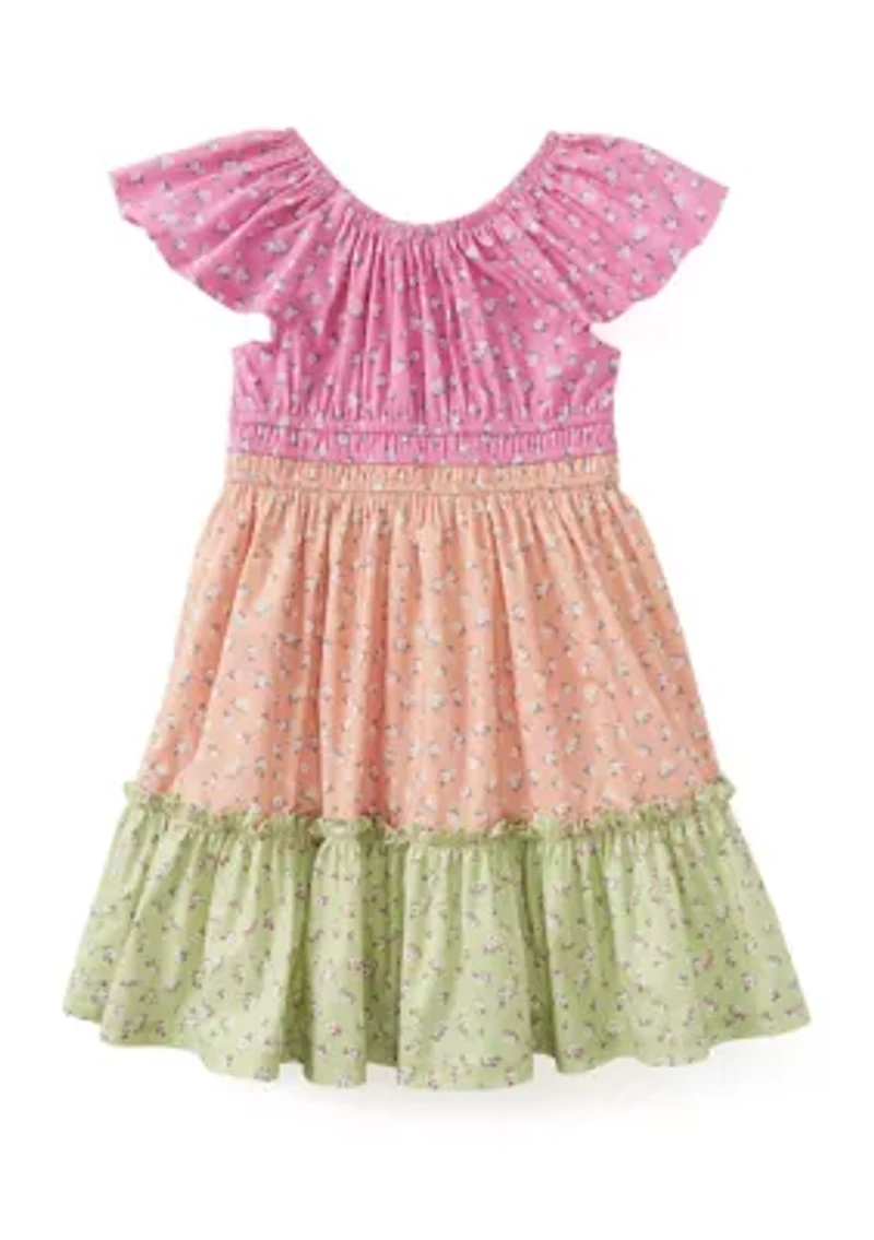 Girls 4-6x Mixed Tiered Printed Dress