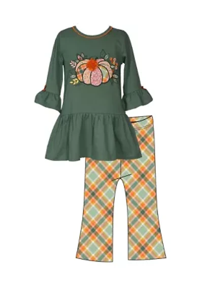 Girls 4-6x Pumpkin Appliqué Top and Printed Leggings Set