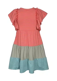 Girls 4-6x Striped Tiered Knit Dress with Necklace