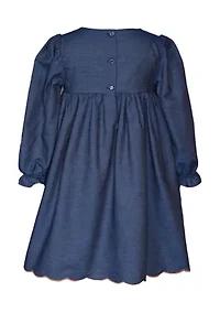 Girls 4-6x Embroidered Smocked Denim Dress