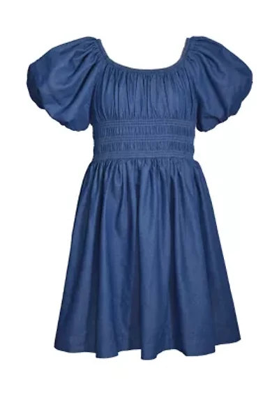 Girls 7-16 Denim Peasant Dress