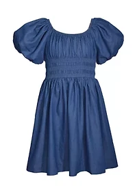 Girls 7-16 Denim Peasant Dress