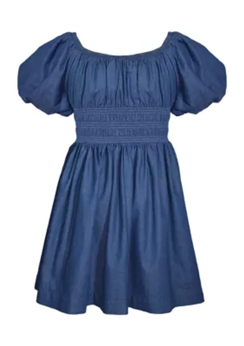Girls 7-16 Denim Peasant Dress