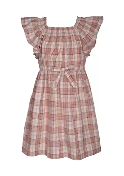 Girls 7-16 Flutter Sleeve Plaid Dress