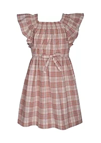 Girls 7-16 Flutter Sleeve Plaid Dress