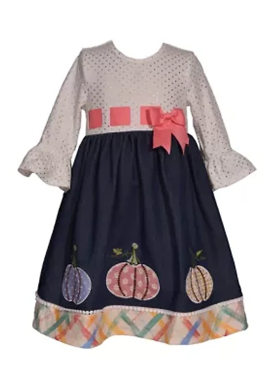 Girls 7-16 Pumpkin Appliqué Hem Dress