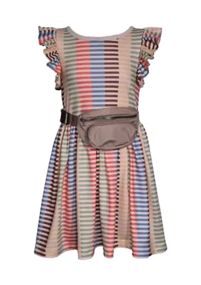 Girls 7-16 Striped Ruffle Dress and Bag Set