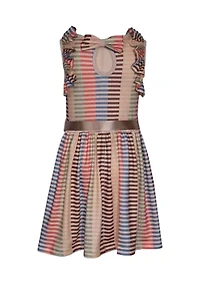 Girls 7-16 Striped Ruffle Dress and Bag Set