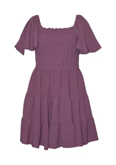 Girls 7-16 Tiered Tie Back Dress