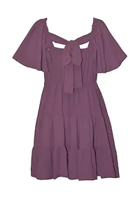 Girls 7-16 Tiered Tie Back Dress