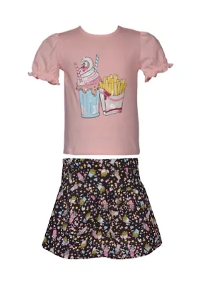 Girls 7-16 Foodie Graphic T-Shirt and Printed Skort Set