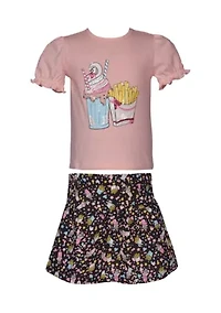 Girls 7-16 Foodie Graphic T-Shirt and Printed Skort Set