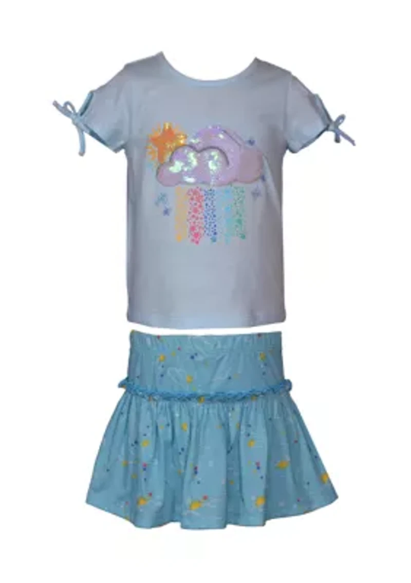 Girls 7-16 Clouds Graphic Top and Printed Skort Set